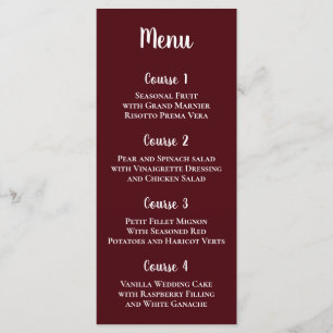 Menu Burgundy Simple Calligraphie Mariage moderne