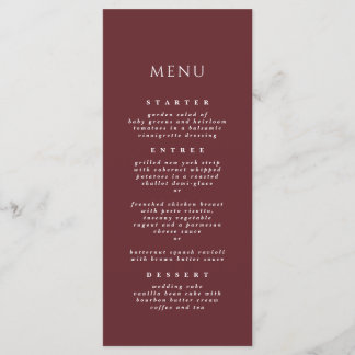Menu Burgundy Simple Chic Moderne Élégant Dîner Mariage