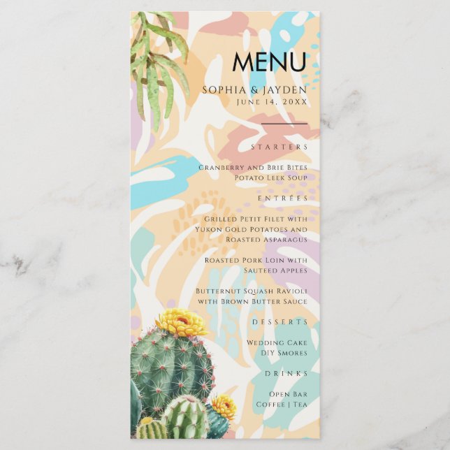 Menu Cactus Tropical Palm Tree Desert Boho Mariage (Devant)
