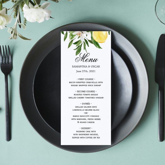 Menu Cadre de citrons jaunes et de feuilles à l'aquarel (Créateur téléchargé)