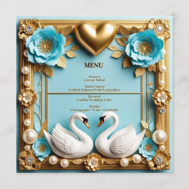 Menu Cadre de mariage cygne pour décoration de mariage  (Devant)