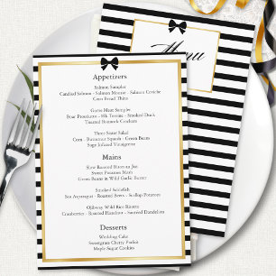 Menu Cadre de mariage élégant noir blanc rayé or