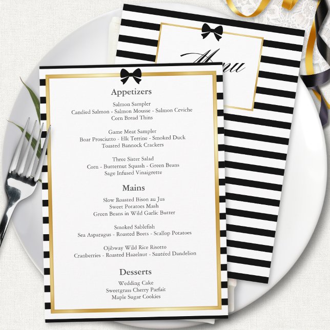 Menu Cadre de mariage élégant noir blanc rayé or (Créateur téléchargé)