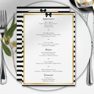 Menu Cadre de mariage élégant noir blanc rayé or