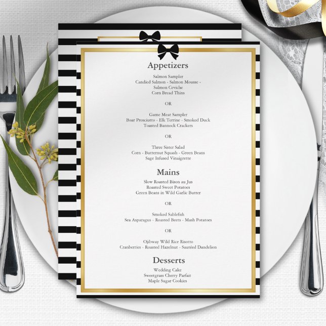 Menu Cadre de mariage élégant noir blanc rayé or (Créateur téléchargé)
