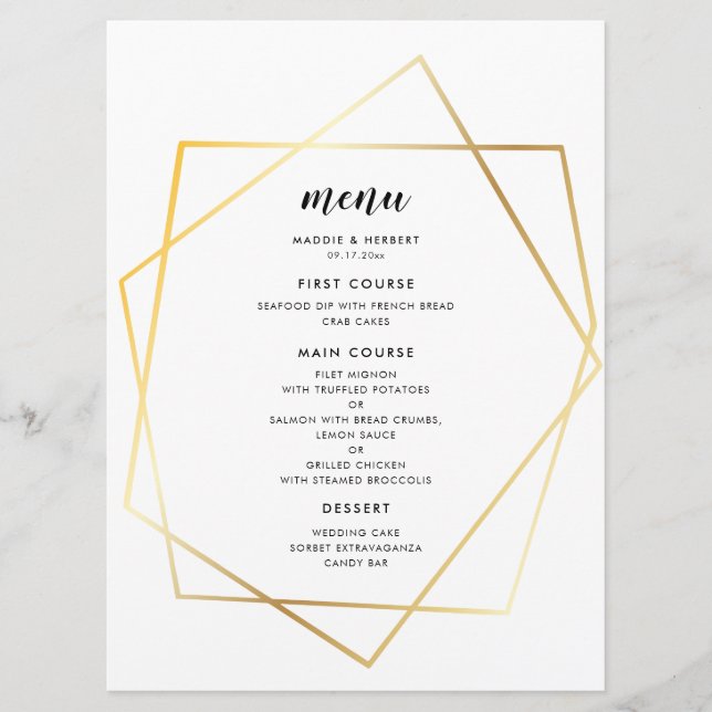 Menu Cadre de mariage géométrique en or moderne (Devant)