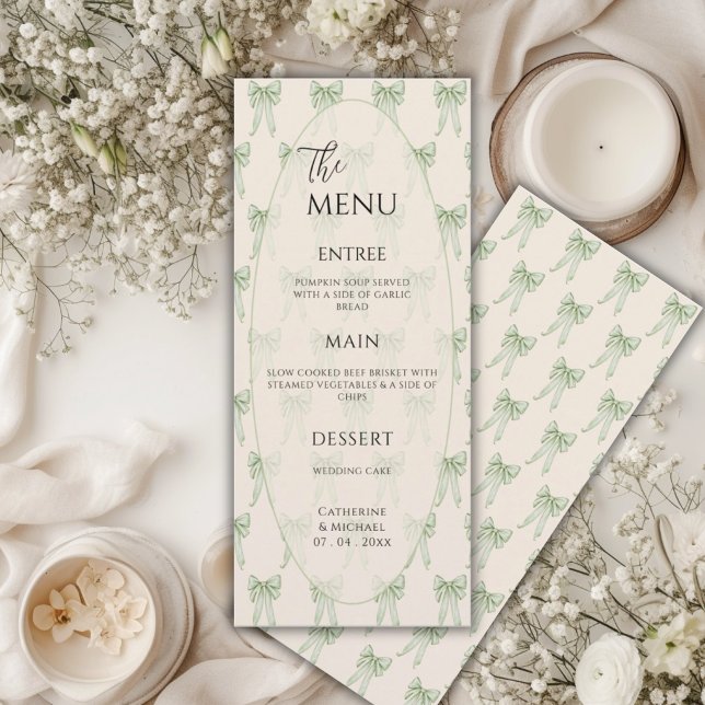 Menu Cadre de nœud ruban vert Mariage élégant (Créateur téléchargé)