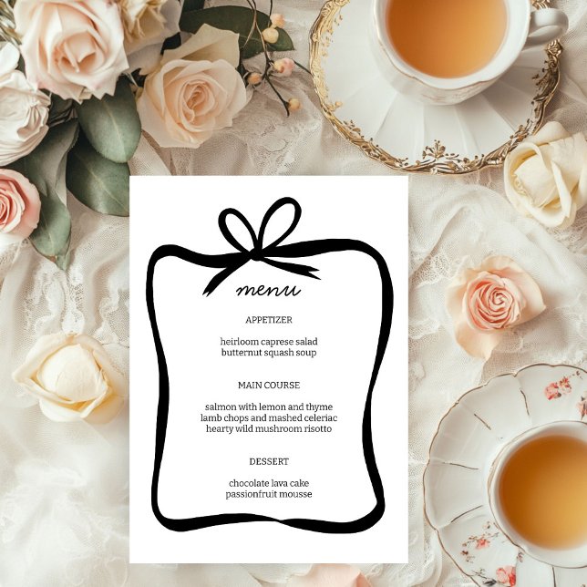 Menu Cadre de ruban Bow Elegant Fête des mariées PERSON (Bow Ribbon Frame Elegant Bridal Shower Wedding Engagement brunch Party CUSTOM Menu
)