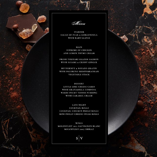 Menu Cadre | Élégant Monogramme Mariage Noir (Créateur téléchargé)
