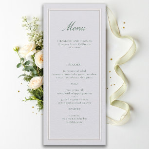 Menu Cadre Élégant Vert Classique Mariage Ivoire Formel