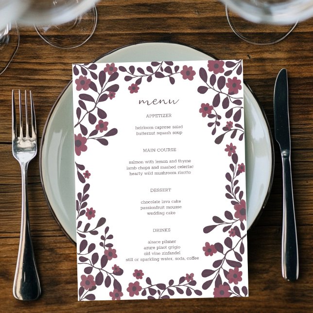 Menu Cadre Floral Automne Élégant Moderne Rustique PERS (Fall Floral Frame Elegant Modern Rustic CUSTOM Menu
)