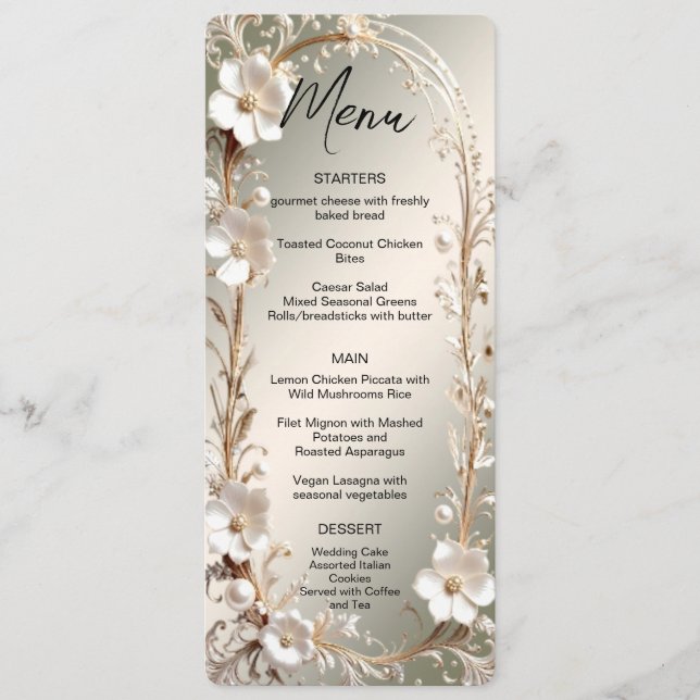 Menu Cadre Floral Blanc Orné (Devant)