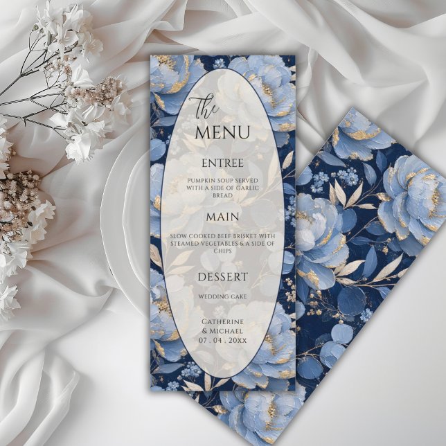 Menu Cadre Floral Bleu Élégant de Mariage (Créateur téléchargé)