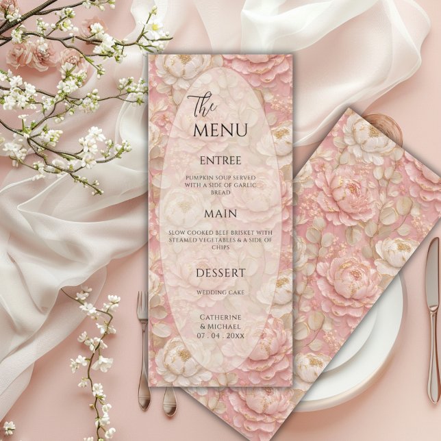 Menu Cadre Floral Crème Rose Élégant Mariage (Créateur téléchargé)