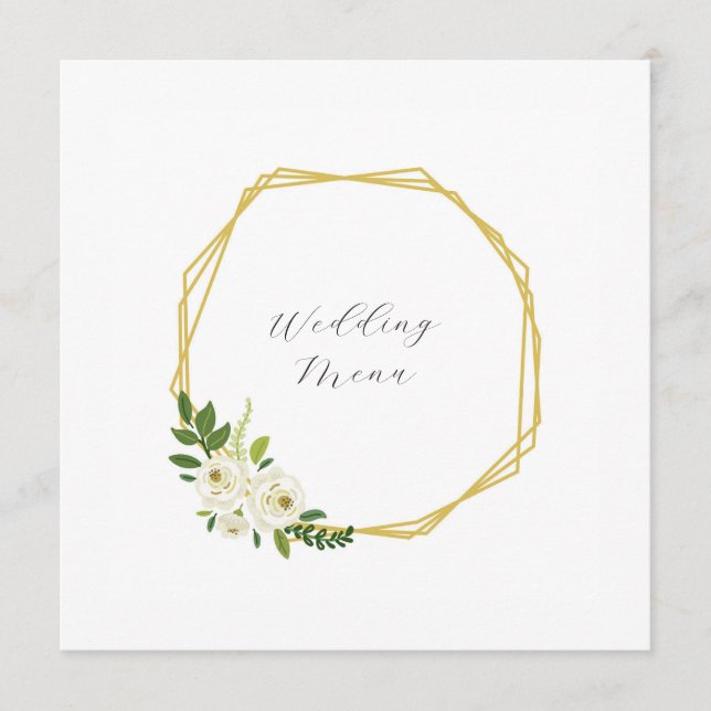 Menu Cadre Floral Rose Blanche Luxueux (Devant)