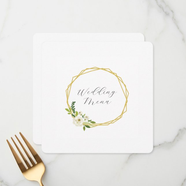 Menu Cadre Floral Rose Blanche Luxueux (Devant/Arrière en situation)