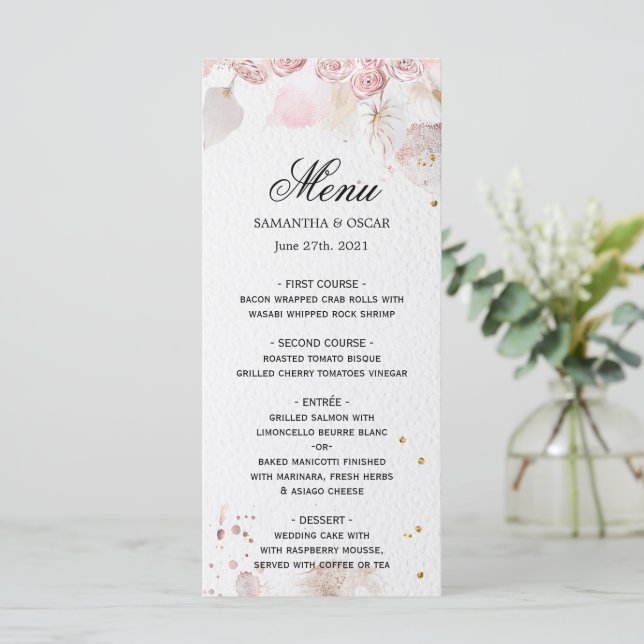 Menu Cadre floral rose pastel élégant fantaisie (Debout devant)
