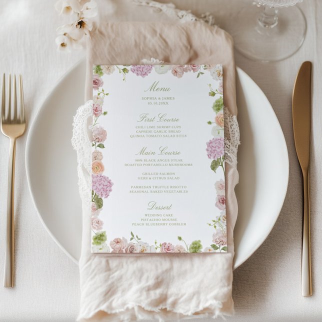 Menu Cadre floral rose vert Mariage (Créateur téléchargé)
