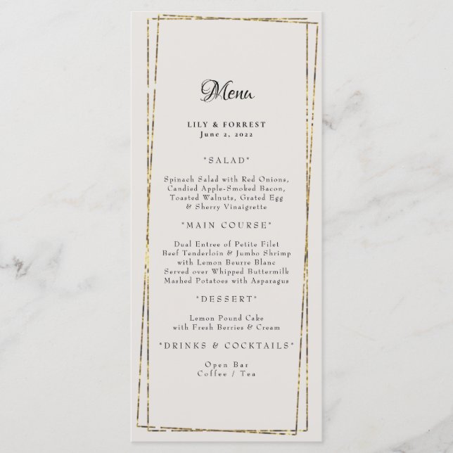 Menu Cadre géométrique Or Simplement Élégant Neutre (Devant)