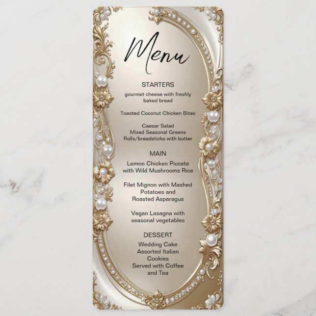 Menu Cadre Orné Doré avec Perles (Devant)