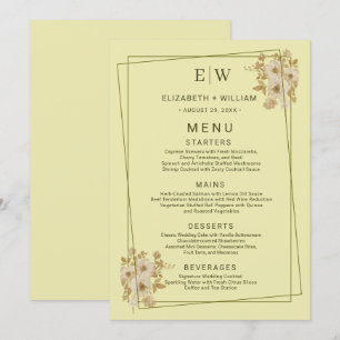 Menu Cadre Rose – Monogramme Jaune Céleste Mariage
