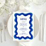 Menu Cadre vague moderne chic bleu Custom Bar Bat mitzv<br><div class="desc">Carte de menu parfaite pour un bat mitzvah, bar mitzvah ou toute autre célébration juive ! Cadre ondulé fait main pour vous sur le côté avant! ENTIÈREMENT PERSONNALISABLE ! Cliquez sur "Personnaliser" ci-dessus pour modifier le texte. Cliquez sur "modifier à l'aide de l'outil de conception" pour ajuster les polices, les...</div>