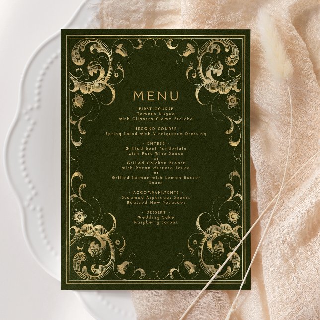 Menu Cadre Vintage Mariage Vert Olive Or (Créateur téléchargé)