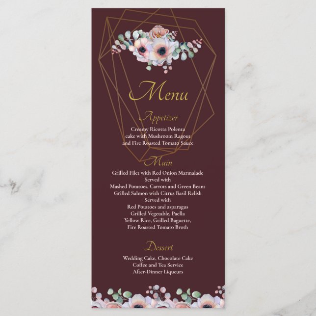 Menu Cadres géométriques floraux Anémone Rose Pâle Élég (Devant)