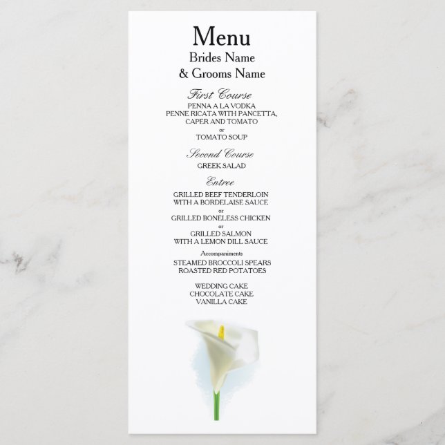 Menu Cala Lily Moderne Simple Elégante Idées De Mariage (Devant)