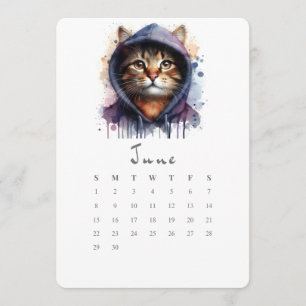 Menu Calendrier autonome Juin Kitty Cat Splash Art
