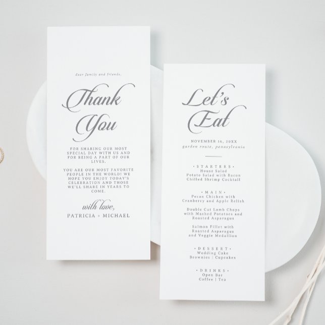 Menu Calligraphie Chic Classique Merci et Mariage (Créateur téléchargé)