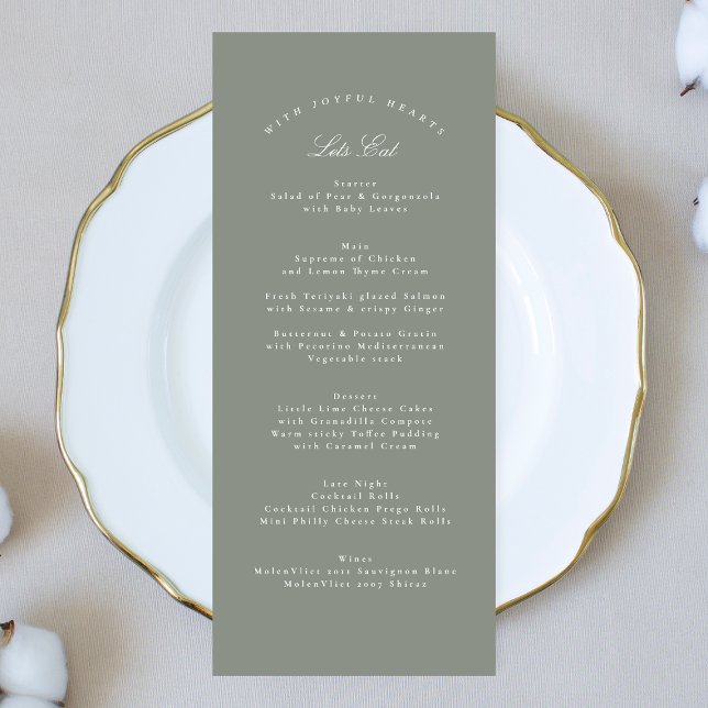 Menu Calligraphie classique gris vert Mariage officiel (Créateur téléchargé)