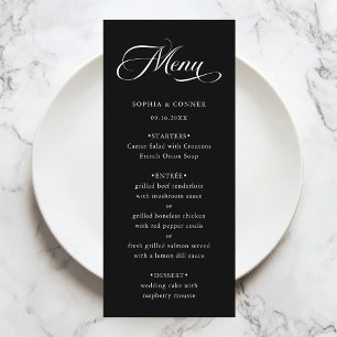 Menu Calligraphie classique romantique Mariage noir