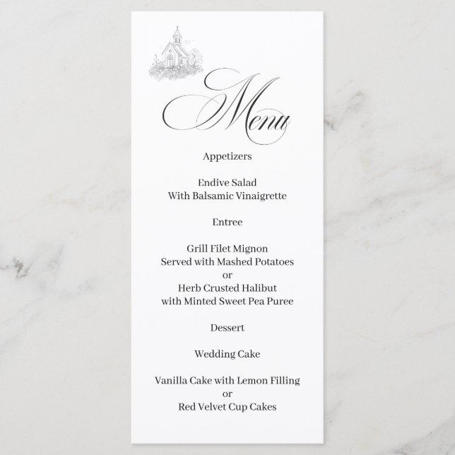 Menu Calligraphié d'Église Noir et Blanc (Devant)