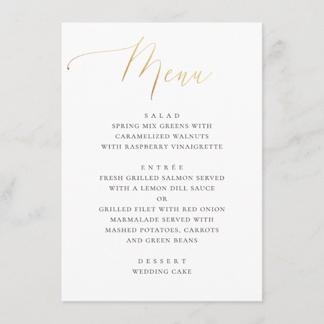 Menu Calligraphie dorée classique | Mariage formel élég (Devant)