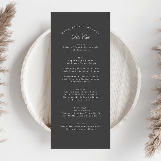 Menu Calligraphie élégante gris foncé Mariage officiel
