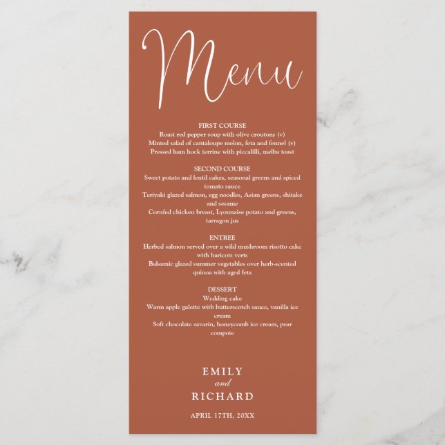 Menu Calligraphie en terre cuite Mariage de script (Devant)