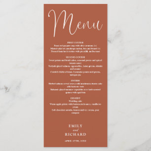Menu Calligraphie en terre cuite Mariage de script