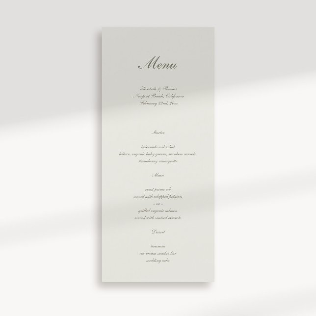 Menu Calligraphie formelle Écru classique Simple Mariag (formal traditional elegant calligraphy wedding menu card ecru classic)