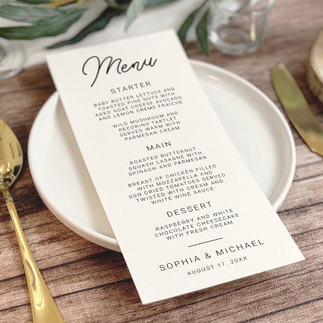 Menu Calligraphie Joueuse moderne Mariage noir blanc (Créateur téléchargé)