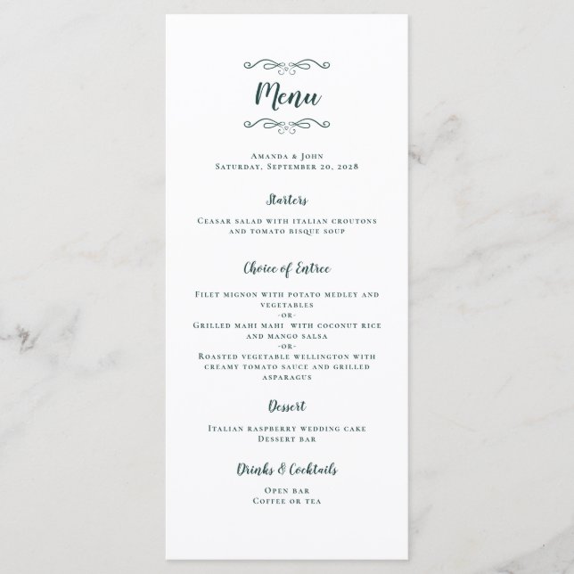 Menu Calligraphie mariage Emerald Green Dinner Party (Devant)