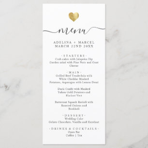 Menu Calligraphie minimale moderne Gold Heart Mariage M