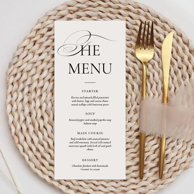 Menu Calligraphie minimale noir et blanc | Dîner de mar (Créateur téléchargé)