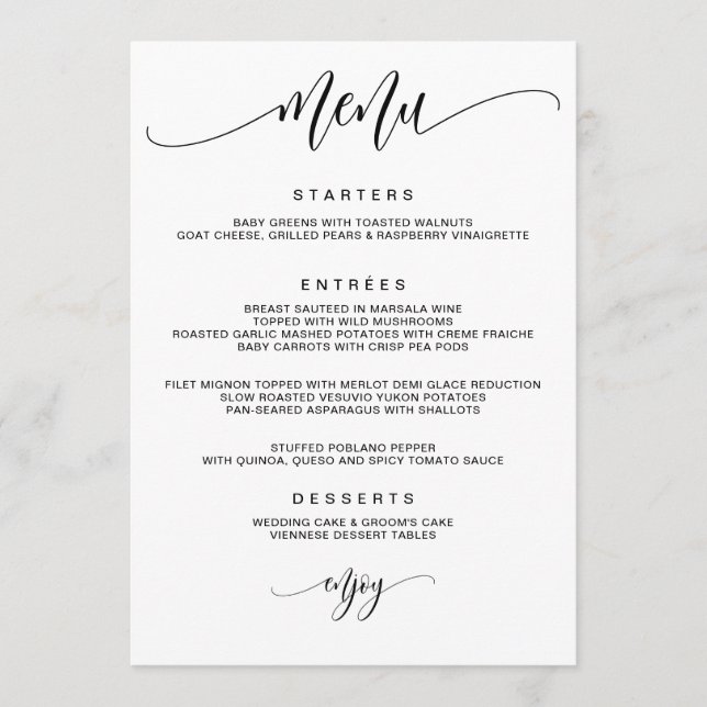 Menu Calligraphie Moderne Mariage (Devant)