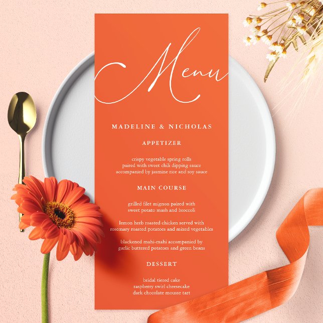 Menu Calligraphie moderne mariage coucher de soleil à V (Créateur téléchargé)