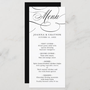 Menu Calligraphie moderne mariage noir blanc intemporel