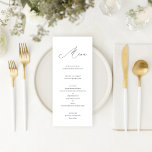 Menu Calligraphie moderne minimaliste noir et blanc<br><div class="desc">Simplement élégant et peut correspondre à presque n'importe quel style. Ce menu simple mais sophistiqué propose un script de calligraphie moderne. En noir et blanc. Partie d'une collection de papeterie mariage.</div>