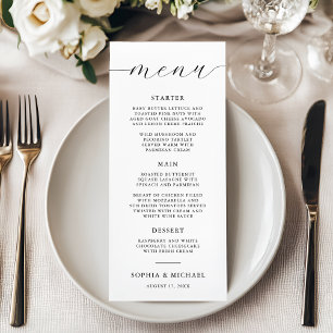 Menu Calligraphie romantique moderne Mariage noir et bl