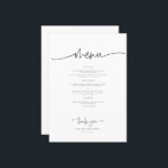 Menu Calligraphie Whimsical Dîner Mariage moderne<br><div class="desc">Où Dreams Meet Elegance Élevez votre journée spéciale avec notre ensemble enchanteur de papeterie, méticuleusement conçu pour insuffler à votre mariage de fantaisie et de grâce. Des invitations délicates aux cartes de lieux exquises, cette collection est une symphonie de calligraphie complexe et de design intemporel. Créez une célébration qui vous...</div>
