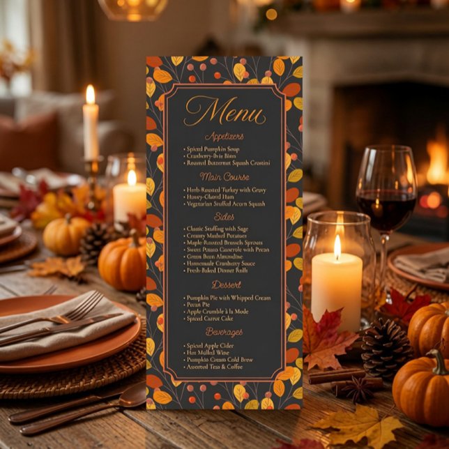Menu calligraphique personnalisé Élégant Feuilles  (Créateur téléchargé)